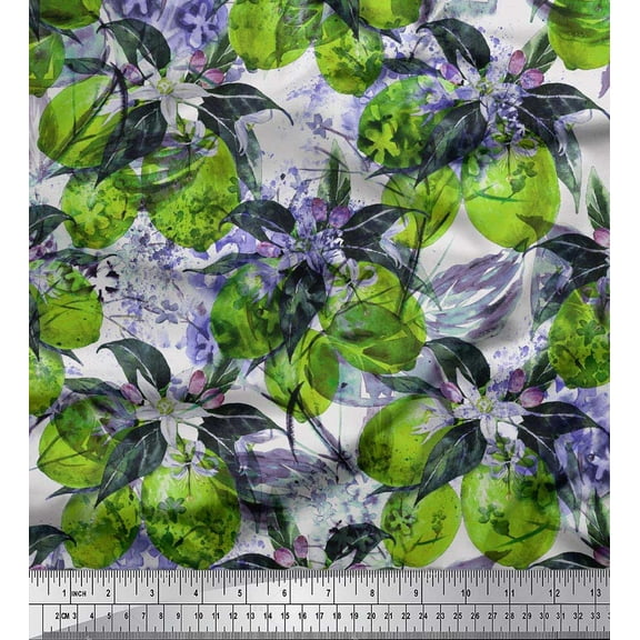 Soimoi Cotton Duck Fabric Leaves & Lemon Vegetable Print Fabric by Yard 42 Inch Wide
