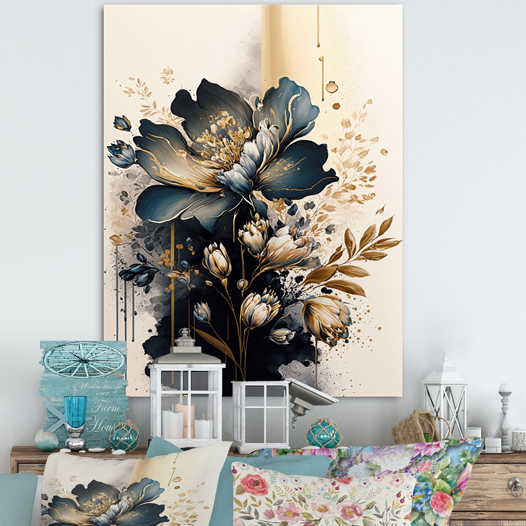 Designart Black And Gold Peruvian Lily Canvas Wall Art
