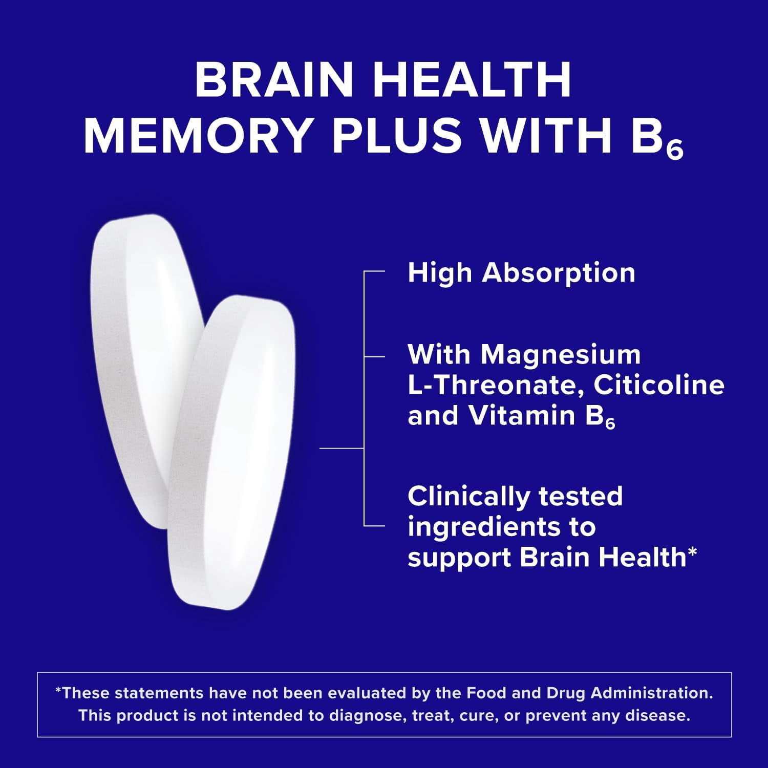 Qunol Brain Health Memory Plus with B6, Magnesium L-Threonate & Citicoline, 60 Count