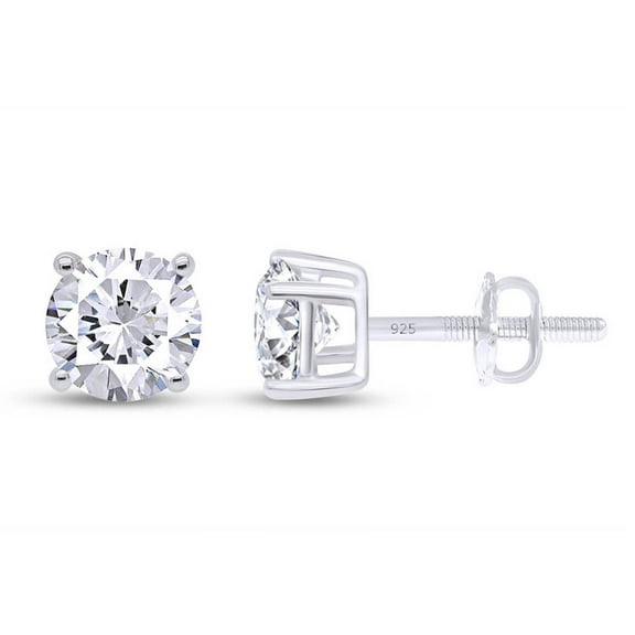 AFFY 2 Carat Moissanite Solitaire Stud Earrings for Women in 18K White Gold over Sterling Silver
