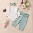 thumbnail image 2 of Staki Girls Outfits Infant Newborn Baby Girl Clothes Baby Girl Outfits for Fall Winter Long Sleeve Snap Bodysuit Pant Sets with Headband 9 12 Months(Light Green, 9-12 Months), 2 of 6