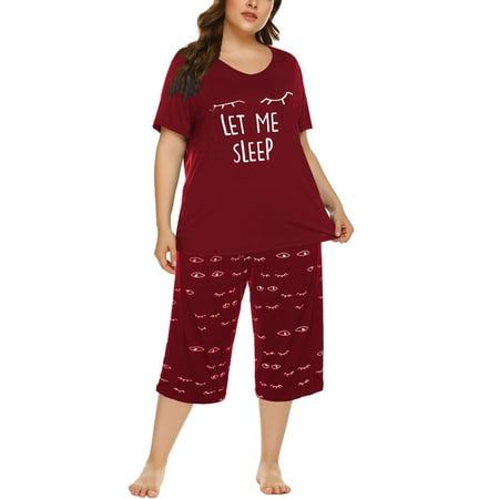 

Plus Size Women Letter Print Sleeping Casual T-Shirt & Pants Pajamas Set