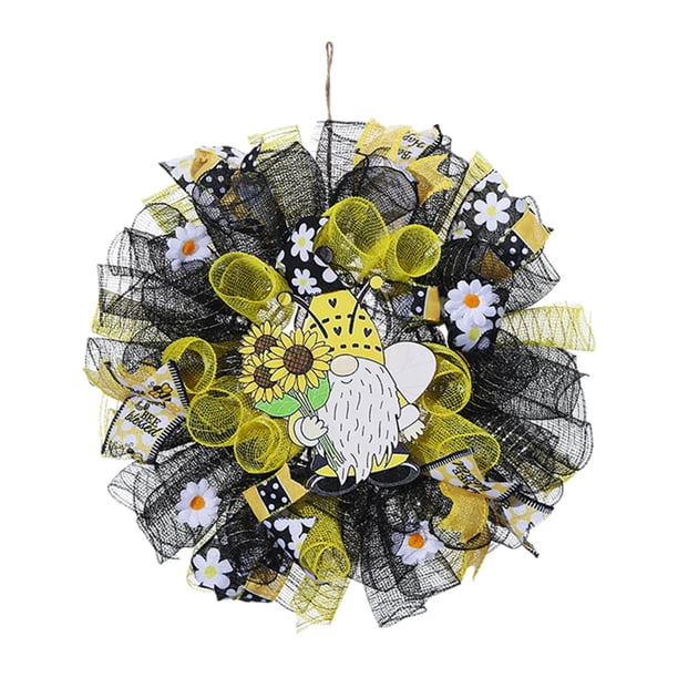 Corona de flores artificiales con temática de abeja de 42 cm, realista, decorativa, versátil, amarilla y Sosteniendo una sola mano