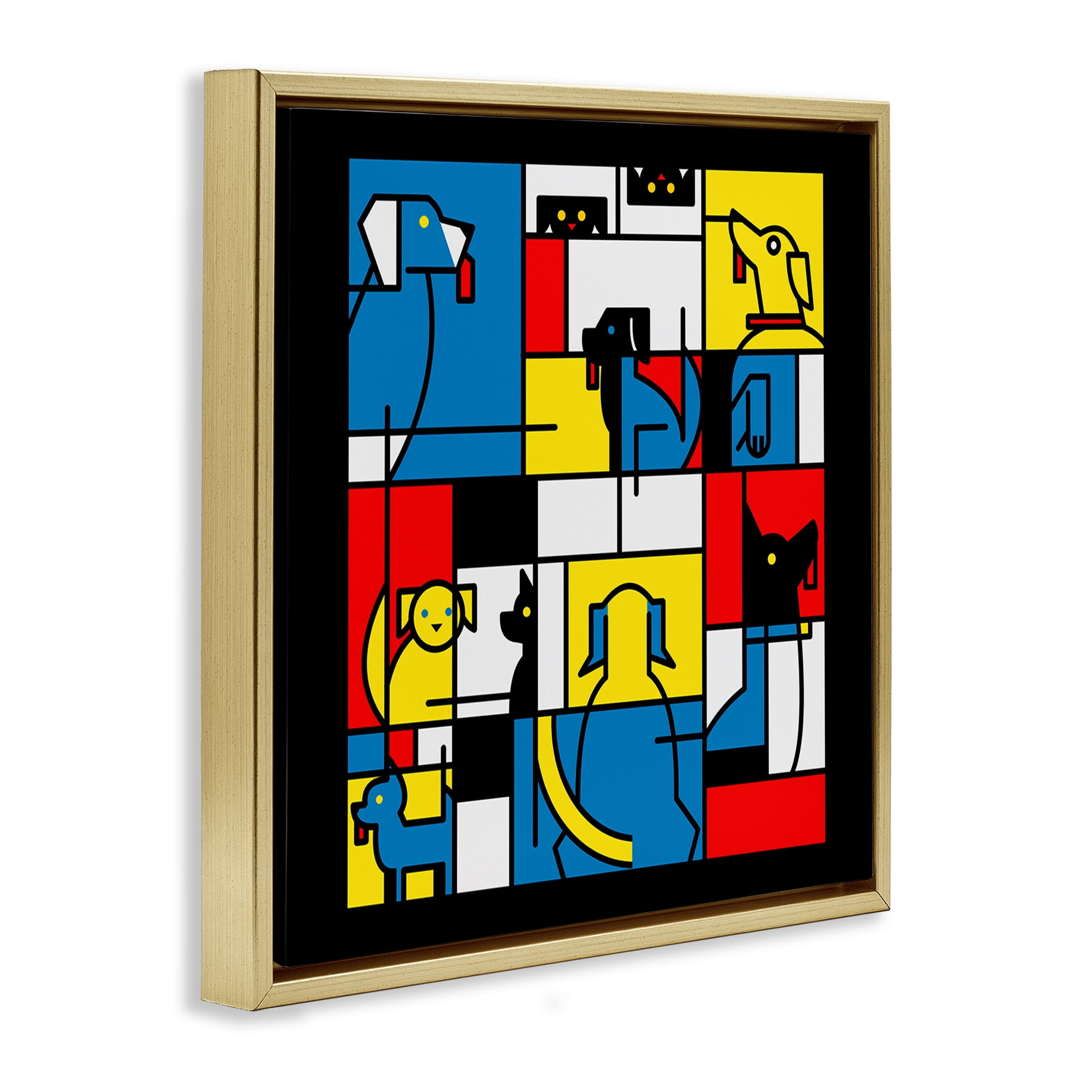 Stupell Industries Color Block Dogs Abstract Gold Framed Floater Canvas Wall Art, design by Tobe Fonseca
