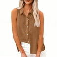 thumbnail image 6 of HomeDM Women's Button Down Tank Tops, Sleeveless Collared Tops Summer Casual Shirts - Brown/L, 6 of 8