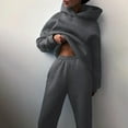 thumbnail image 2 of AOOCHASLIY Sweat Suits for Women Clothes Jogging Suits Solid Hooded Long Sleeved Sweater Casual 2 Piece Long Sleeved Round Neck Shirt Set, 2 of 6