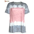 thumbnail image 3 of Spencer Women's Tie Dye Print Short Sleeve T-Shirt Round Neck Summer Casual Loose Blouses Tunic Tops Plus Size "Grey, M", 3 of 6