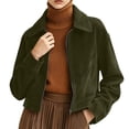 thumbnail image 3 of Tqcoqu Women's Solid Suede Cropped Jacket,Lapel Zip Up Vintage Long Sleeve Casual Outerwear With Lining, 3 of 9