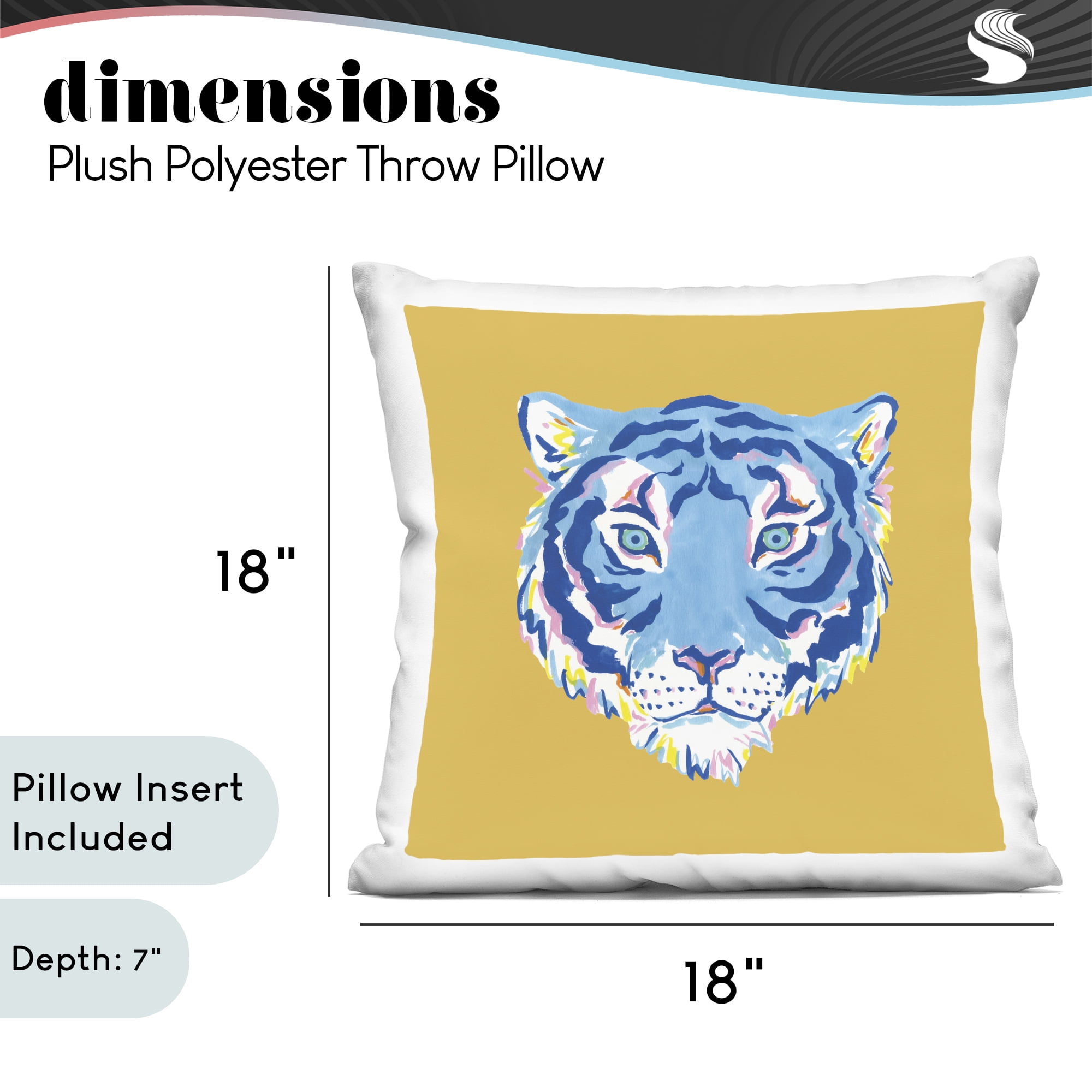 Stupell Industries Blue Tiger over Yellow Decorative Printed Throw Pillow, design by Karolina Sato, 18 x 7 x 18