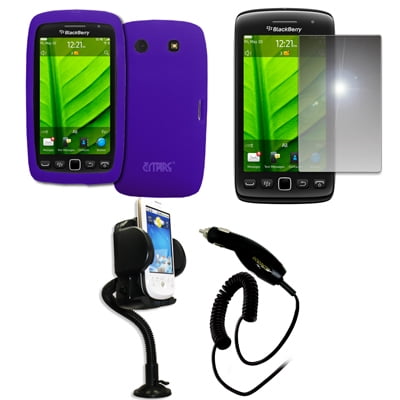Empire Vents Mirror - EMPIRE Purple Silicone Skin Case Cover + 360 Degree Rotatable Car Windshield Mount with Air Vent Attachment + Mirror Screen Protector + Car Charger (CLA) for BlackBerry Torch 9860