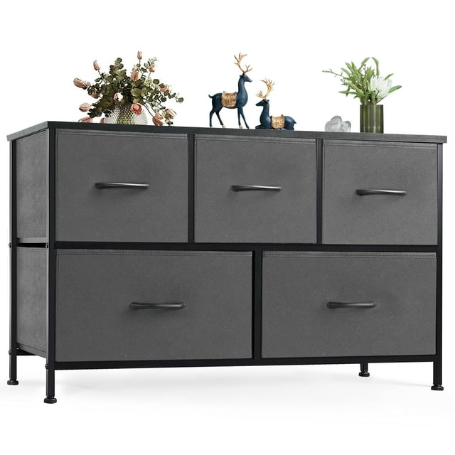 EDX Commode à 5 Tiroirs pour Chambre, Organisateur de Rangement en Tissu Petite Armoire, Gris