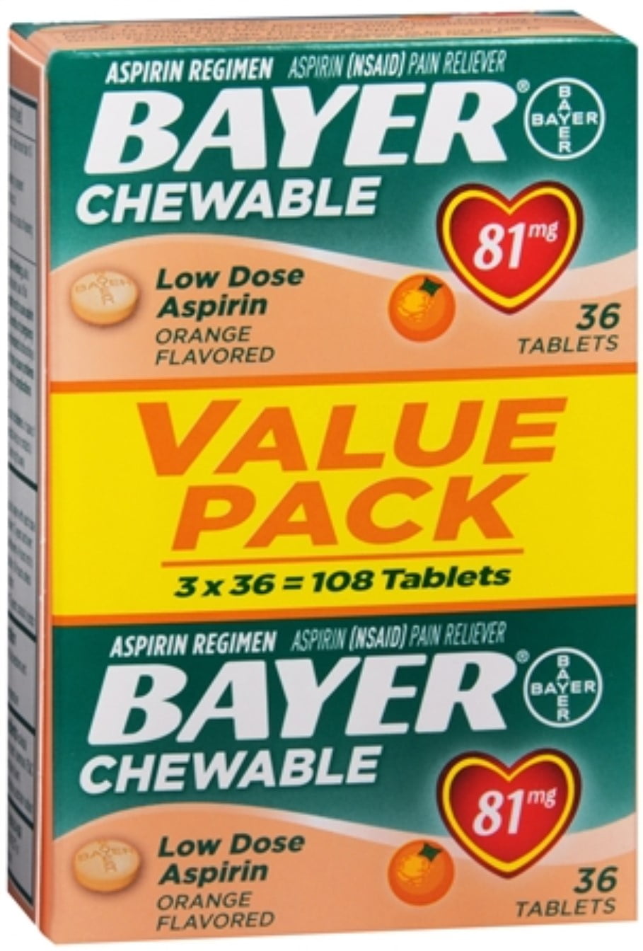 Bayer Chewable Low Dose 'Baby' Aspirin 81 mg Tablets Orange Value Pack
