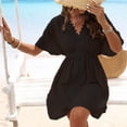 thumbnail image 7 of Conairie Womens Swimsuit Coverup Short Sleeve Loose Mesh Bathing Suits Cover Ups V Neck Summer Beach Midi Dress Vacation Outfits Black L, 7 of 7