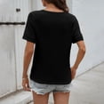 thumbnail image 5 of hlysgo Women's V Neck Tops Short Sleeve Waffle Knit Lace Shirts Summer Casual Loose Basic Tunic Tee Black,S, 5 of 6