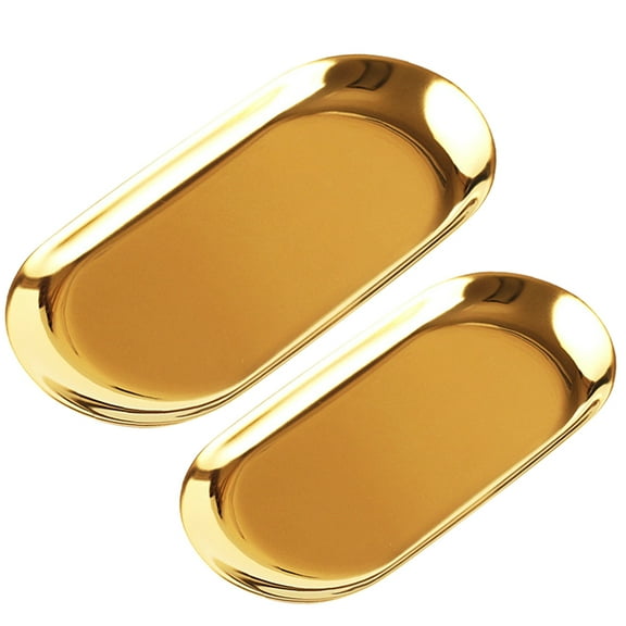 ETHZZLE 2Pcs Oval Metal Gold Trays Stylish Decorative Tray for Kitchen and Home Use