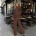 thumbnail image 4 of BRGZLK Women Long Sleeve Sweatsuit Fall Winter Fashion Oversized Half Zip Sweatshirt and High Waisted Wide Leg Pants 2 Piece Outfits Casual Workout Travel Lounge Set Coffee 3XL, 4 of 6
