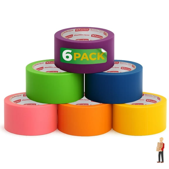 XFasten Rainbow Colored Duct Tape Heavy Duty 6-Pack 15 Yards x 2 Inch, Waterproof, Vibrant Colors, Easy Tear, Writable, Clean Removal for Crafts, Labeling, Packing