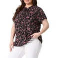 thumbnail image 4 of Agnes Orinda Women's Plus Size Floral Tops Pleated Tie Neck Short Sleeve Casual Summer Blouse 1X Black Red, 4 of 5