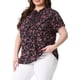 thumbnail image 4 of Blusas de verano casuales de mujer plus size con cuello atado y pliegues, estampado floral, 1X, negro y rojo, 4 of 5