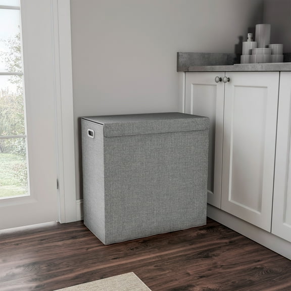 Lavish Home Two-Sided Fabric Laundry Hamper with Lid and Handles, Gray