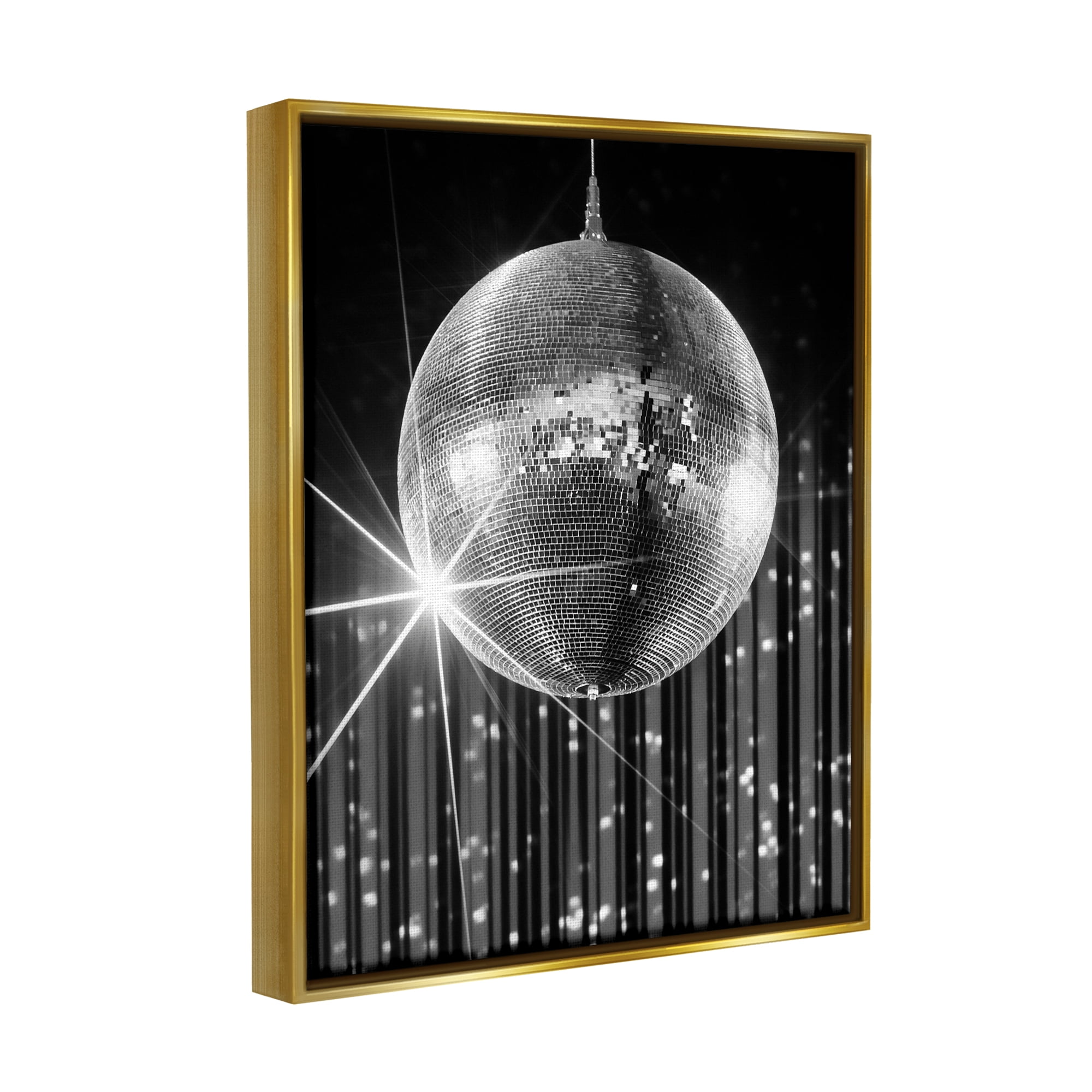 Stupell Industries Black Disco Ball Literature & Flim Photography Gold Floater Framed Canvas Art Print Wall Art, 25 x 31