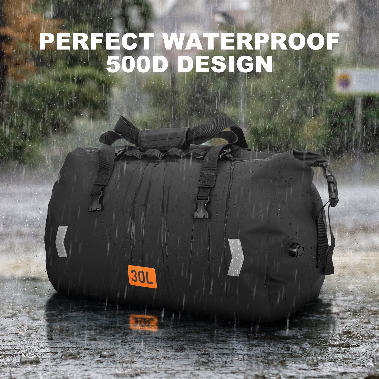 GPED Waterproof Duffel Bag, 50L Roll-top Motorcycle Dry Bag with Air Valve & Quick-fixed Straps, Travel Duffle Bags for Kayaking Paddle Boarding Rafting Boating Camping Riding Fishing