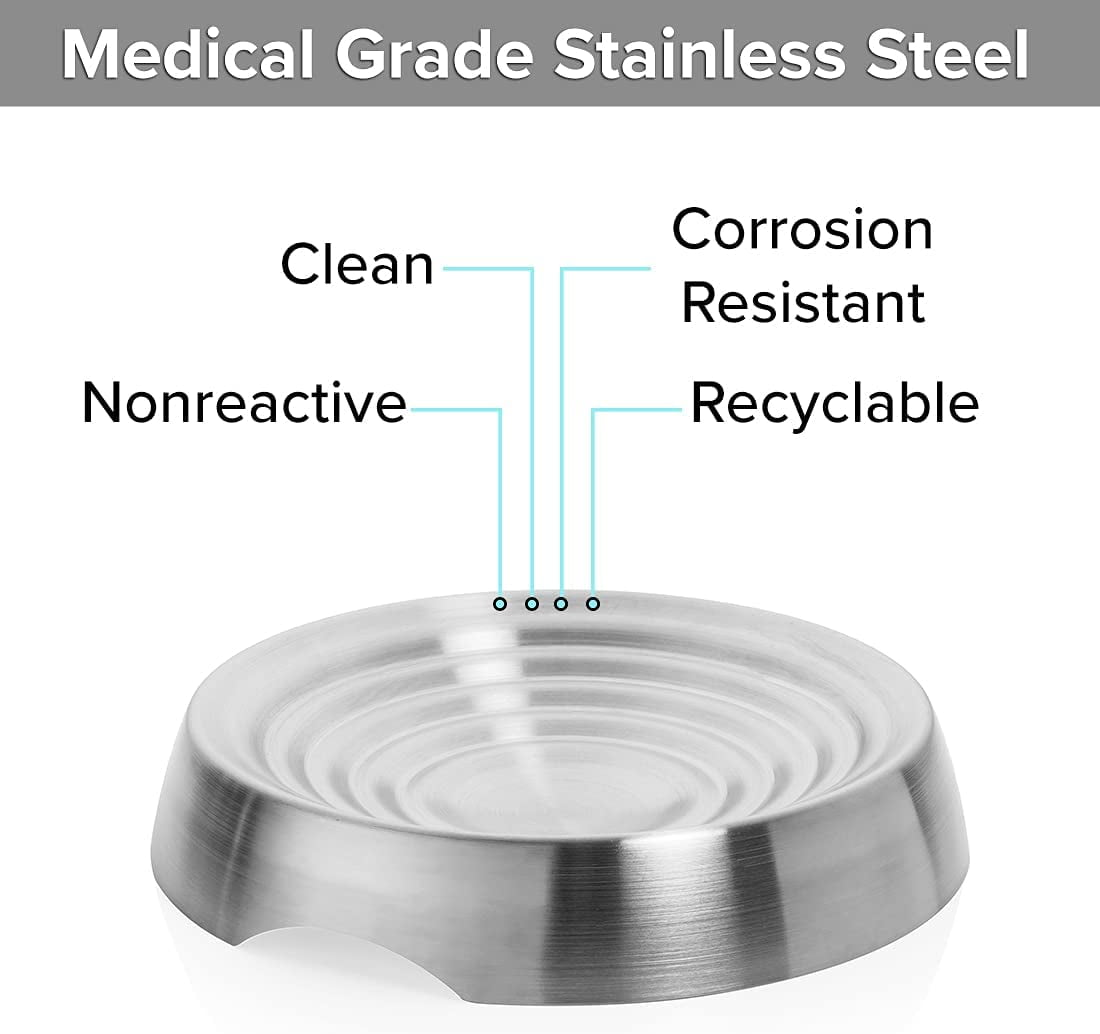 CatGuru Cat Bowls, Whisker Stress Free Cat Food Bowl, Reliefs Whisker Fatigue, Wide Cat Bowl, Non Slip Cat Food Bowls, Shallow Cat Dish, Cat Feeding & Watering Supplies (Set of 2, Stainless Steel)