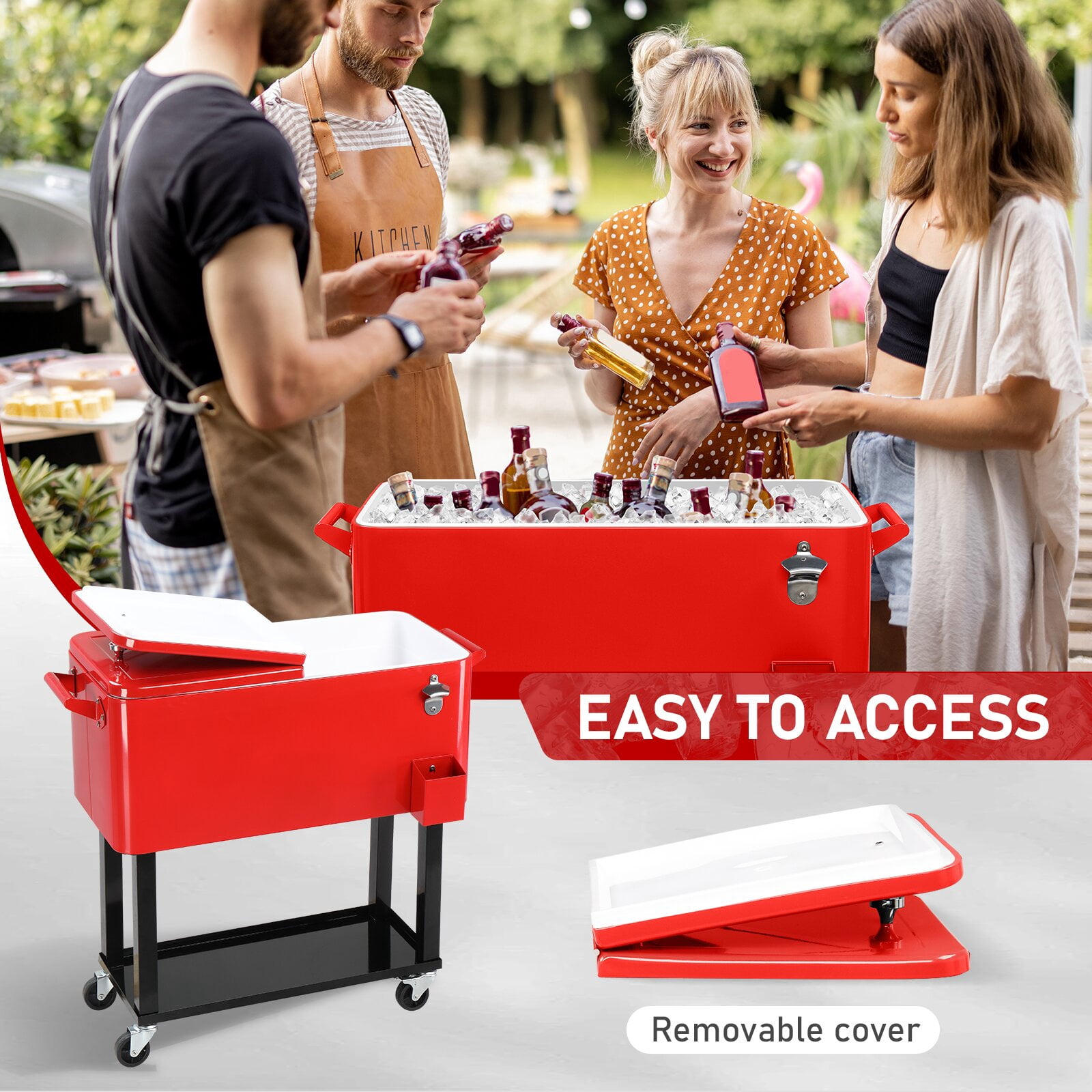 80Qt Freezer Incubator Portable  With Drain Pipe Red Box Black Square for Outdoor,Swimming,BBQ