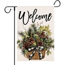 Christmas Foliages Garden Flag Pinecone Garden Flags 12.5x18 Double Sided Christmas Yard Flag Rustic Burlap Farmhouse Welcome Decorative Flags for Outside Outdoor Lawn Xmas Decoration