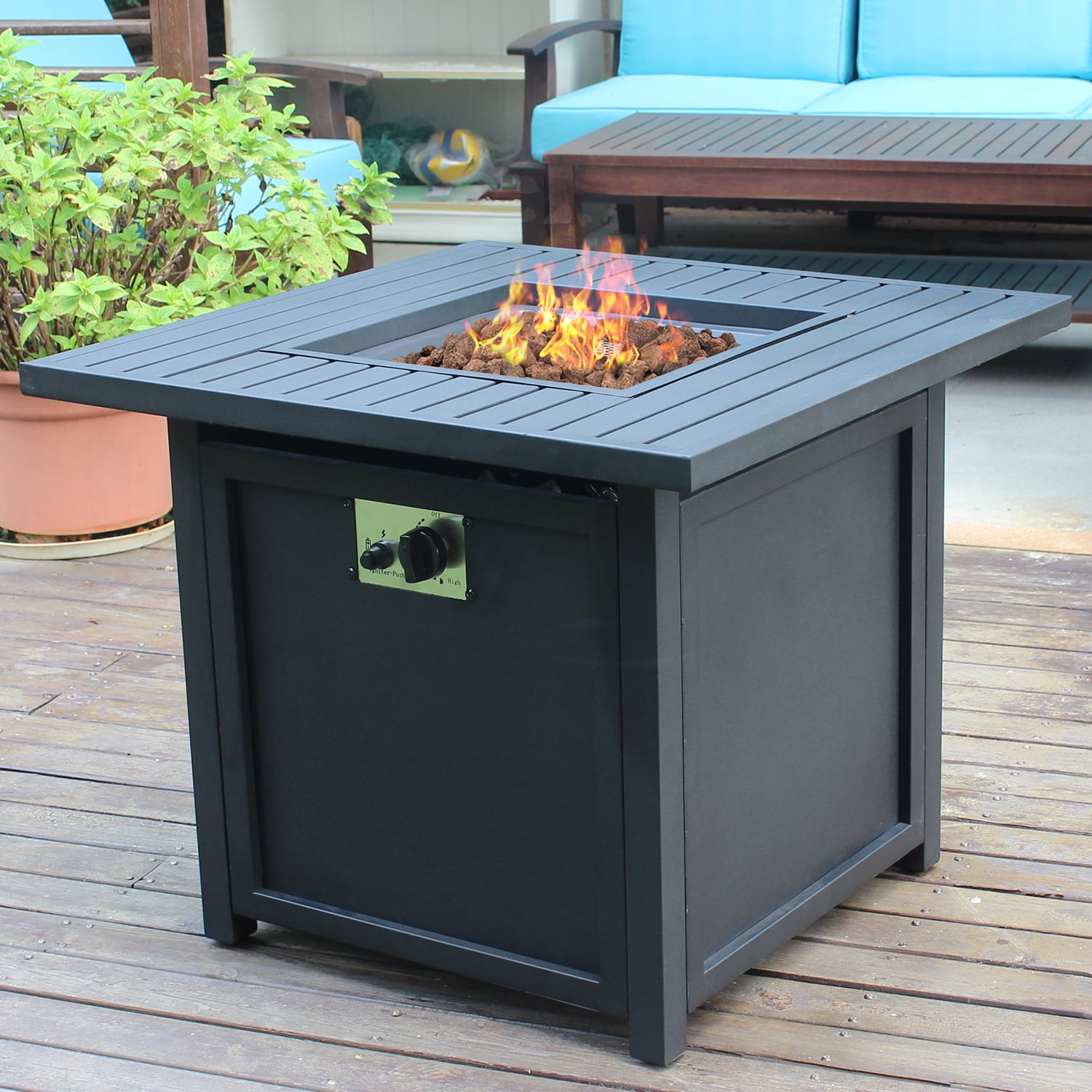 Fire Pit Table, 30 Inch Square Outdoor Gas Propane Fire ...
