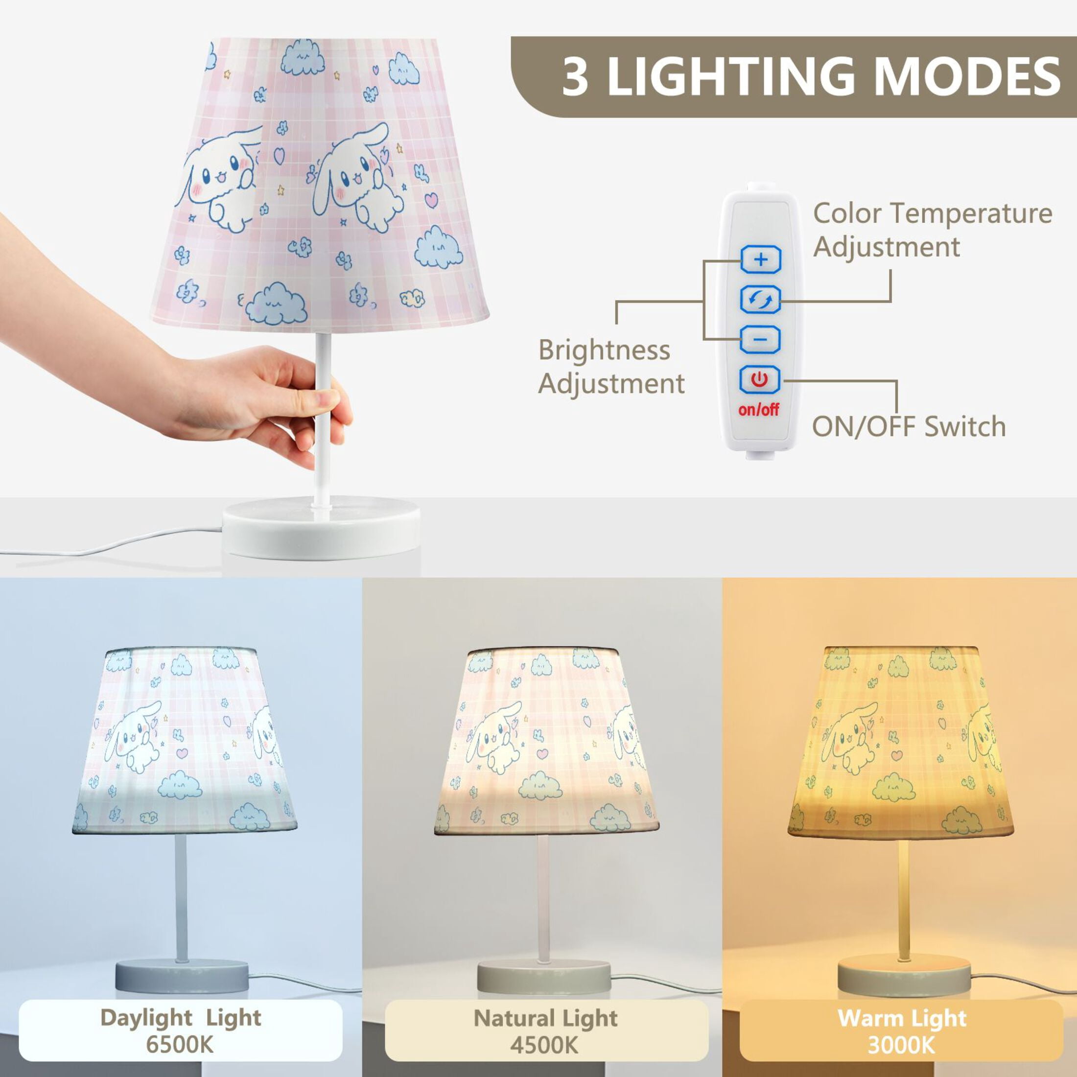 LED Desk Lamp Cinnamoroll Flying in Sky Table Nightstand Lamps with 3 Color Temperatures for Home Bedroom Living Room Decor 6x11