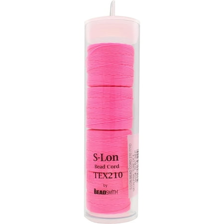 The Beadsmith S-Lon Bead Cord – .5 mm Twisted Nylon Cord, 4 Spools, Neon Pink Color, TEX210, 77 Yards