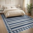 thumbnail image 3 of ODIKA 8'x10' Washable Area Rug Gingham Border Frame Wide Band Alternating Stripe Striped Stripes for Living Room, Under Sectional, Family , Durable, Non-Slip, 3 of 7