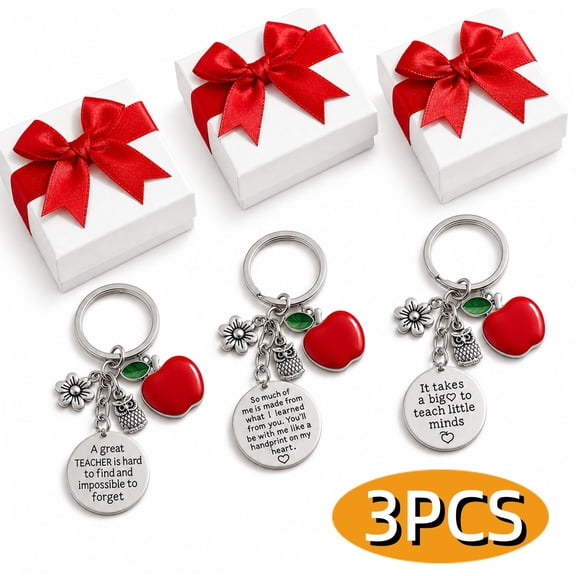 Teacher Appreciation Gift Teachers Keychain with Gift Boxes Graduation Christmas Gifts Heart Shape Pendant for Teachers Thank You Gift 3Pcs