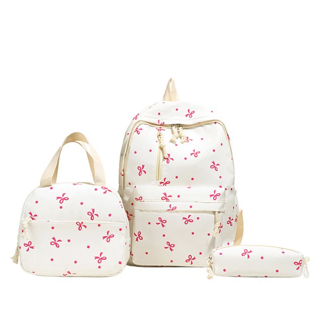 Mochila 3 Unids / Set Lazo Con Bolso Estuche Para Lápices Niñas ( ) Blanco Rosa