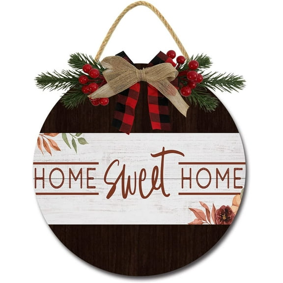 Eveokoki 12" Home Sweet Home Sign for Front Door Farmhouse Porch Rustic Round Wooden Hanging Wreaths for Housewarming gift， Christmas Festival Decoration Wall Decor Outdoor Indoor