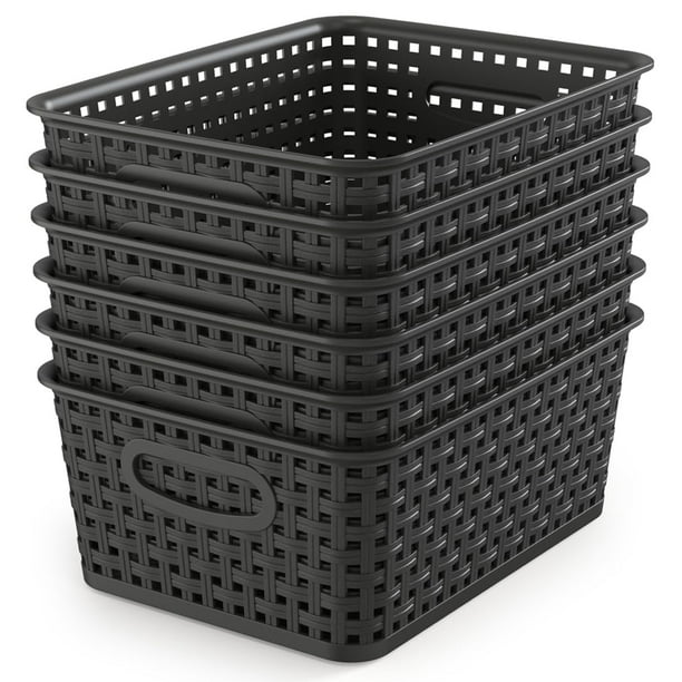 WYT Cesta organizadora de almacenamiento tejida, paquete de 6 cestas tejidas de plástico negro, 10,1 x 7,55 x 4,1