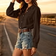thumbnail image 6 of ClodeEU Women Lapel Long Sleeve Button Down Shirts,Casual Loose Blouse Brown,Women's Plus S, 6 of 9