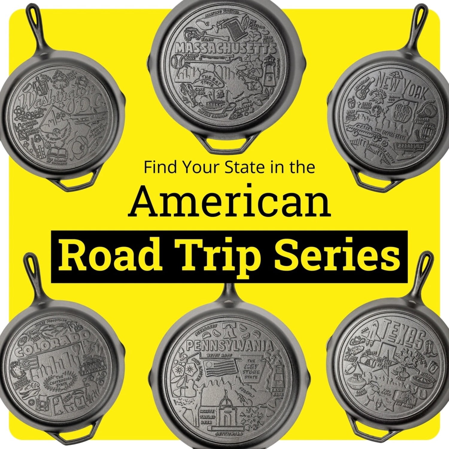 Lodge 12 Inch Seasoned Cast Iron Skillet w/ Massachusetts Road Trip