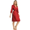 thumbnail image 2 of WBQ Women's Nightshirt Satin Sleepshirt 3/4 Sleeve Nightgown V Neck Sleepwea Red S-2XL, 2 of 6