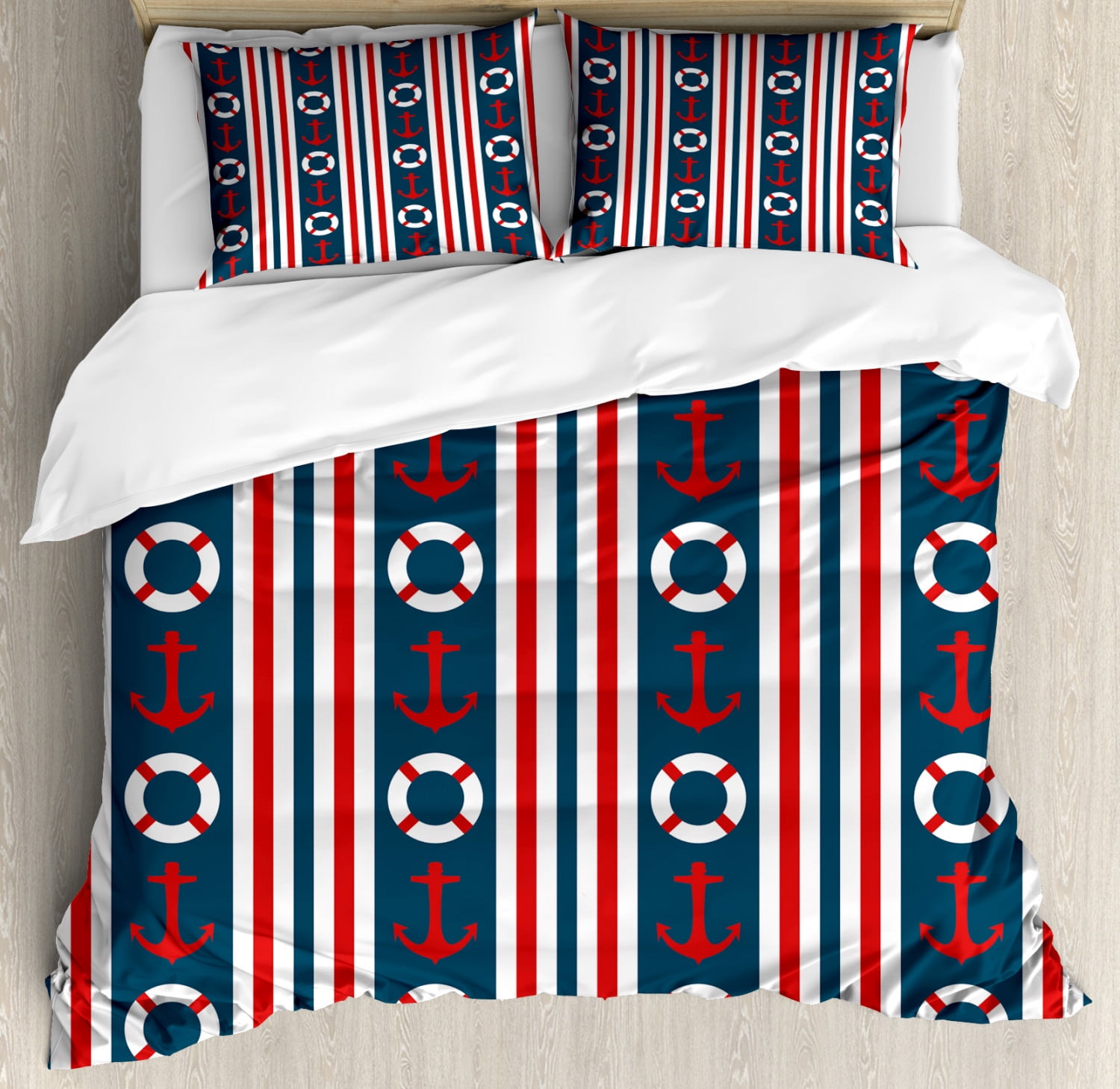 Nautical Duvet Cover Set Vertical Borders Stripes Maritime Theme