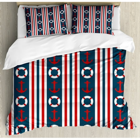 Nautical Duvet Cover Set Vertical Borders Stripes Maritime Theme