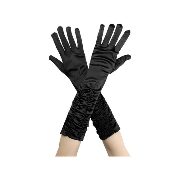 INSPIRE CHIC Women's Satin Shiny Opera Length Gloves Pleated Full Finger Long Evening Glove One Size Black