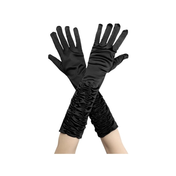 Guantes de ópera largos de satén brillante para mujer INSPIRE CHIC, con pliegues, de dedo completo, talla única, color negro