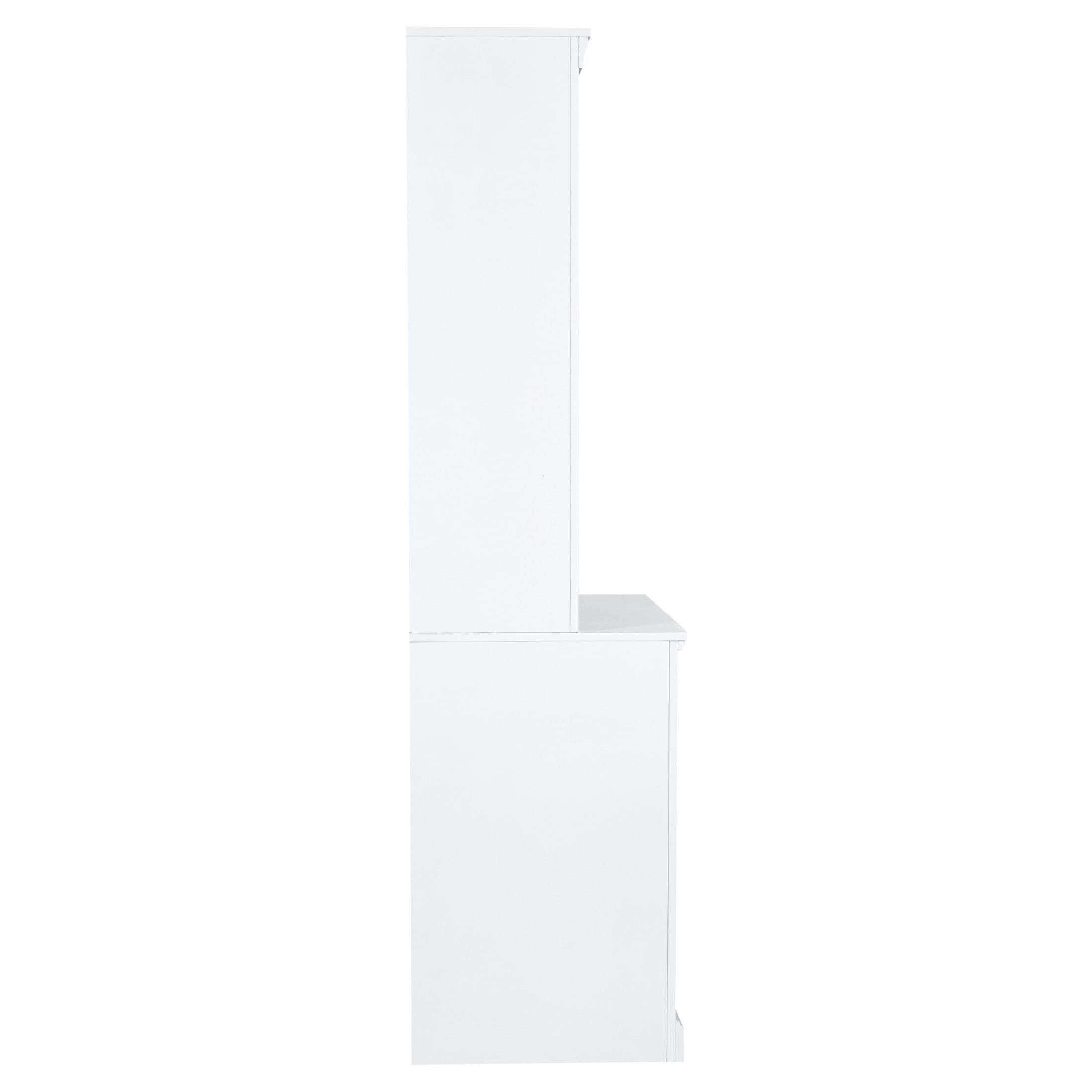 GDF Studio Caldon 83.4" Bookshelf with LED Lighting, Drawers & Panel Doors, Modern Bookcase for Home Office, White