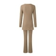 thumbnail image 5 of Kcodviy Women's Two Piece Knit Snow Apparel Women Matching Outfits Crew Neck Plus Rompers for Women Slit Hem Tee and Plus Size Pant Suits for Wedding Guest Pants Tracksuit Sets, 5 of 5