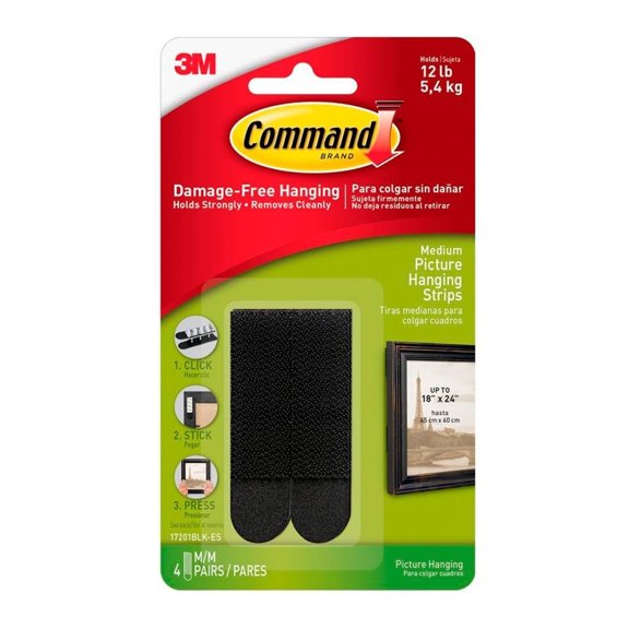 Tiras para Colgar 3M Command Medianas Negras