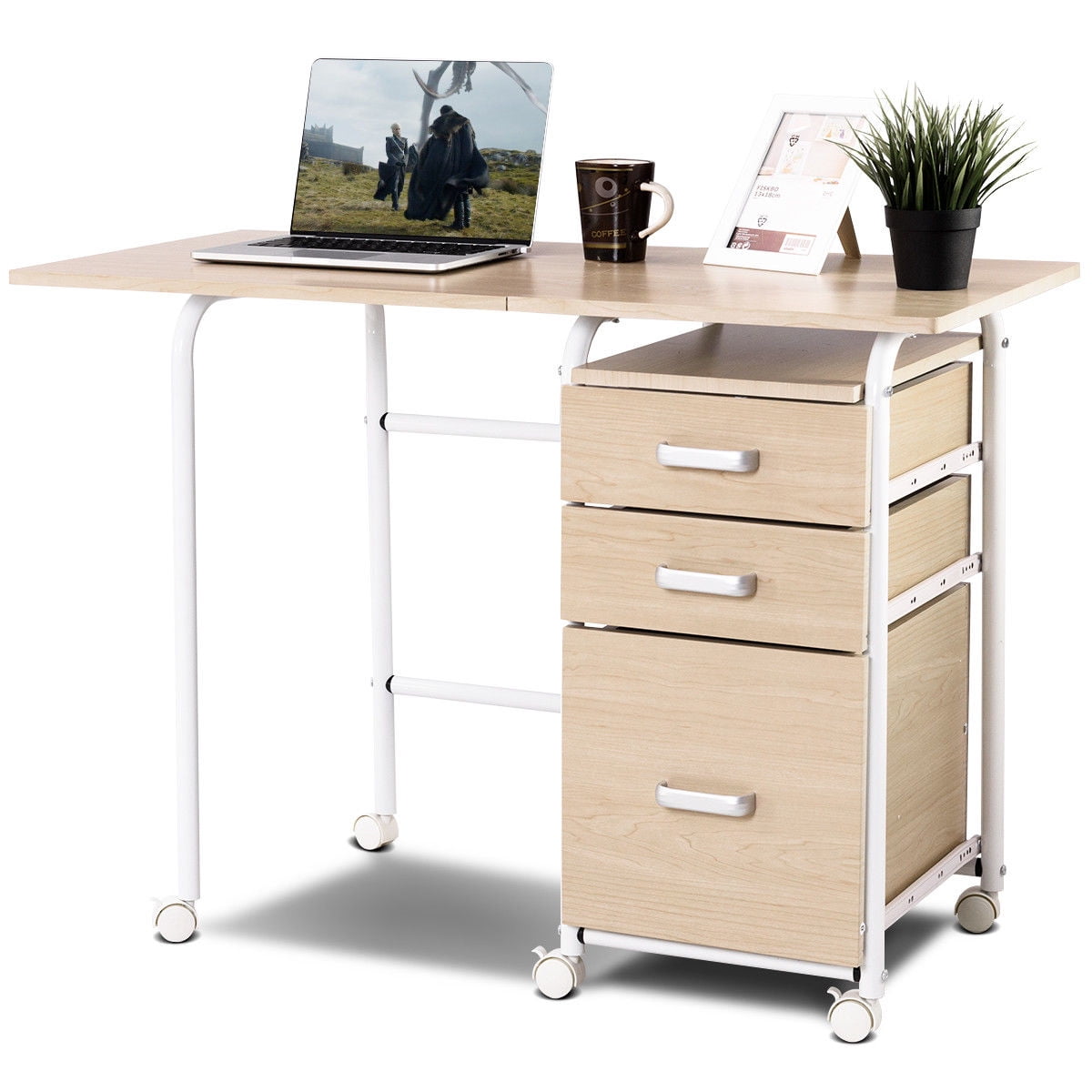 Gymax Folding Computer Laptop Desk Wheeled Home Office