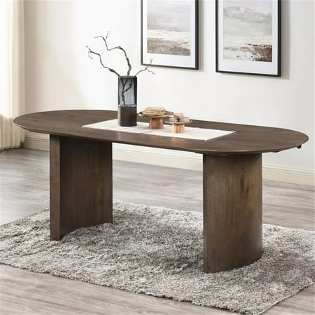Pemberly Row Contemporary Wood Oval Dining Table in Dark Walnut
