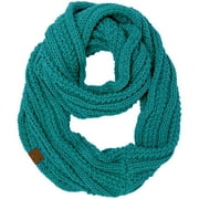CC Winter Soft Matching Unisex Chunky Knit Cowl Loop Infinity Scarf (Ribbed Solid Teal)